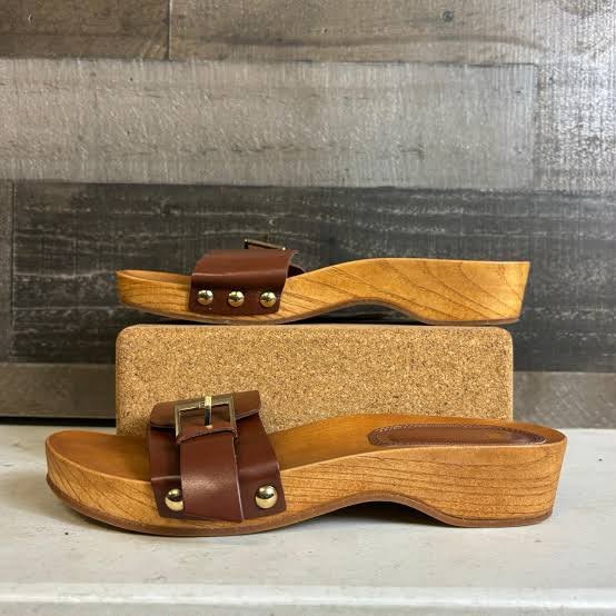 Leather And Wooden Clog Sandals