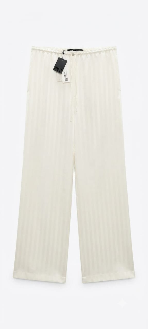 Cream Striped Wide Leg Lounge Pants