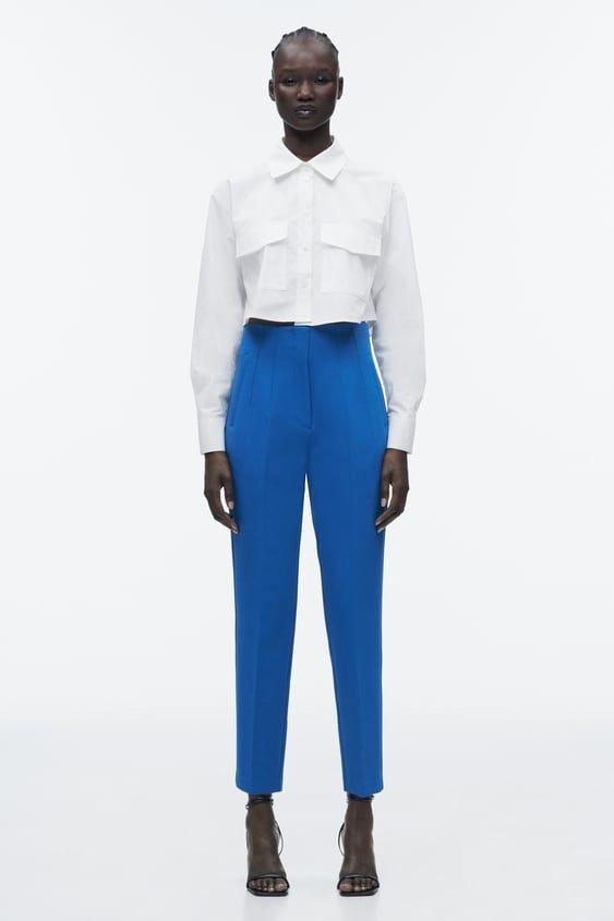 Cobalt Blue High Waist Tapered Tailored Trousers