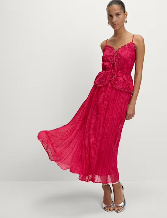 Pink Lace Detail Sleevless Dress