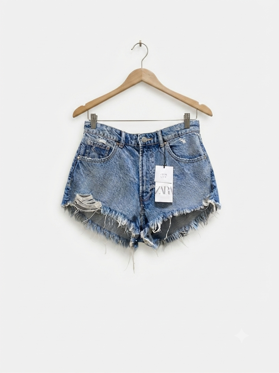 Medium Wash High Waisted Distressed Demin Shorts