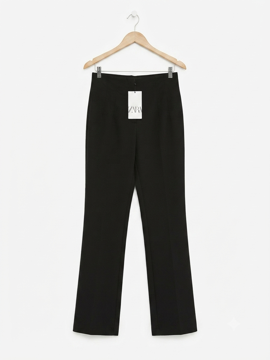 Black High Waisted Straight Leg Suit Trousers
