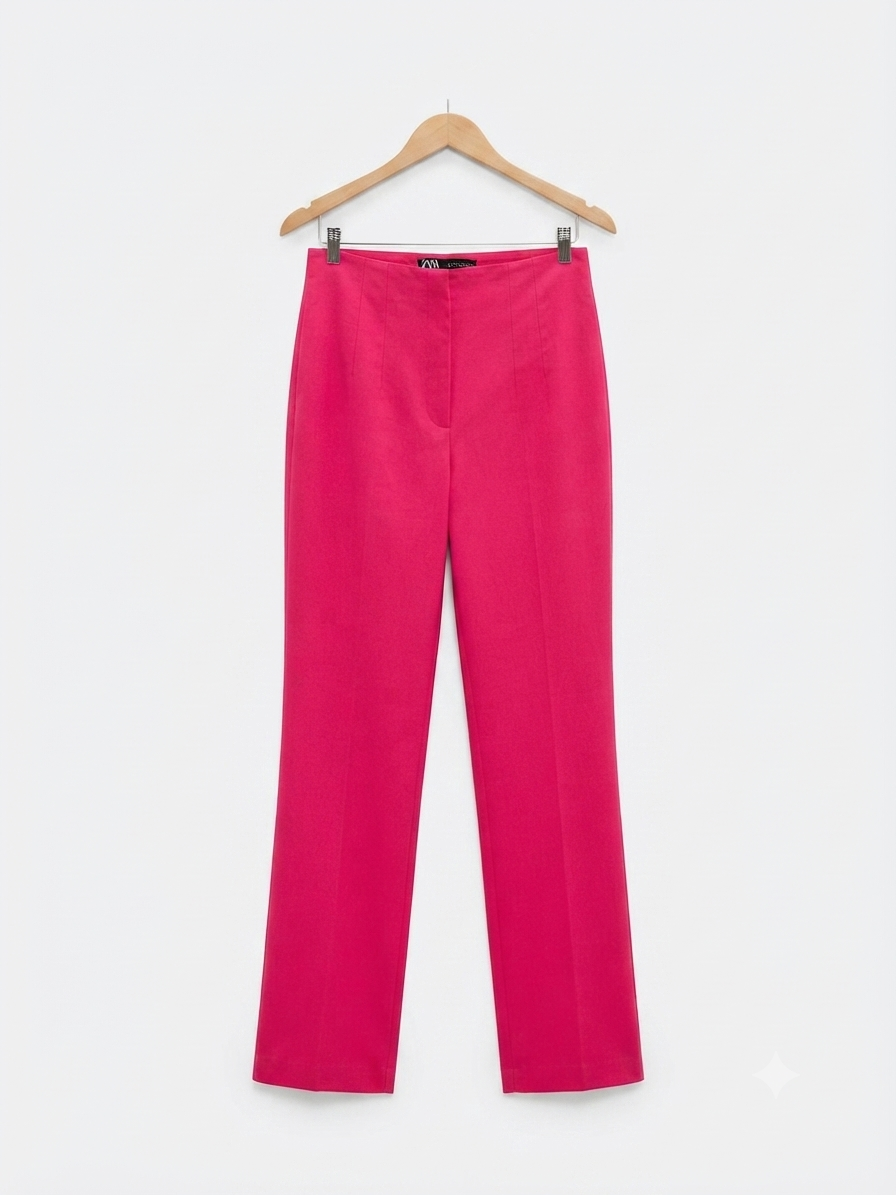 Fushsia High Waist Straight Trousers