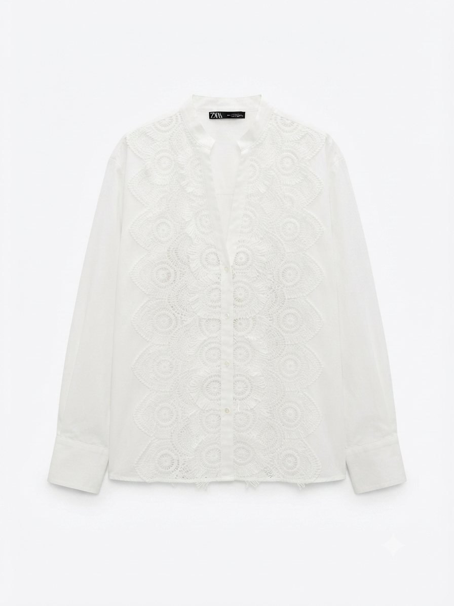 White Embroidered Cotton Shirt
