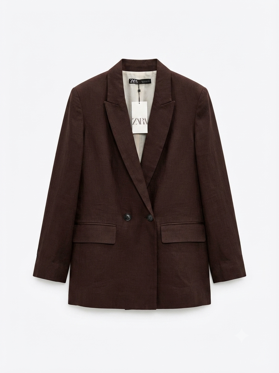 Chocolate Brown Double Breasted Linen Blazer