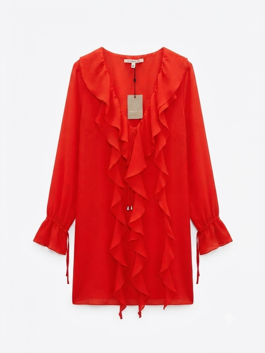 Vibrant Red Ruffled Tunic Dress