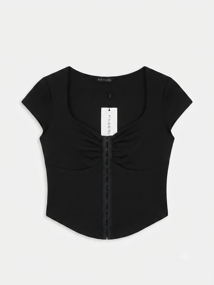 Black PixieGirl Front Hook Corset Top