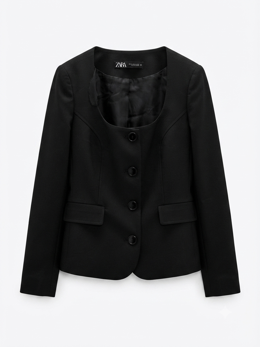 Collarless Scoop Neck Blazer