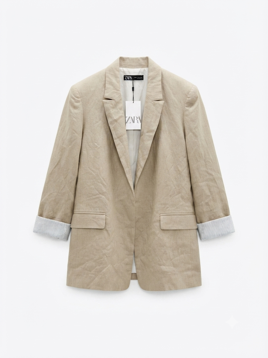 Beige Linen Oversized Blazer
