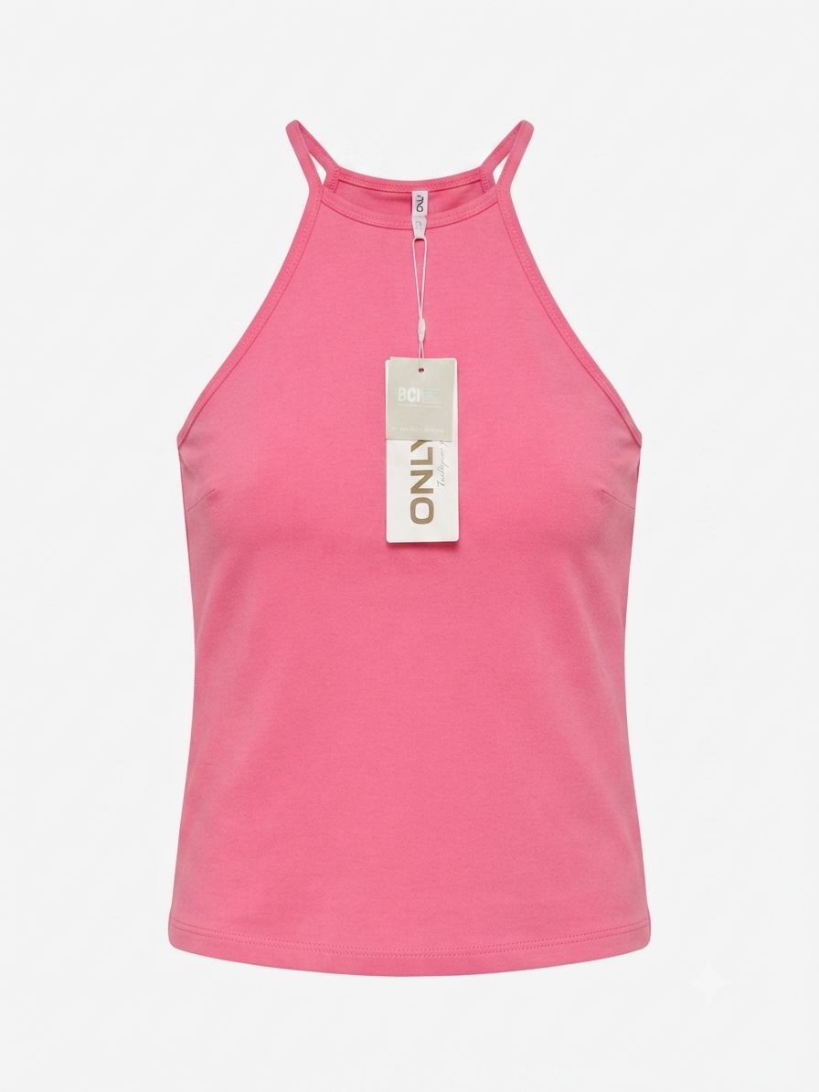 Bubblegum Pink ONLY Halter Neck Ribbed Tank Top