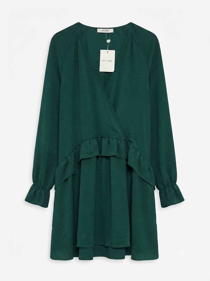 Emerald Green ONLY Wrap Frill Hem Mini Dress