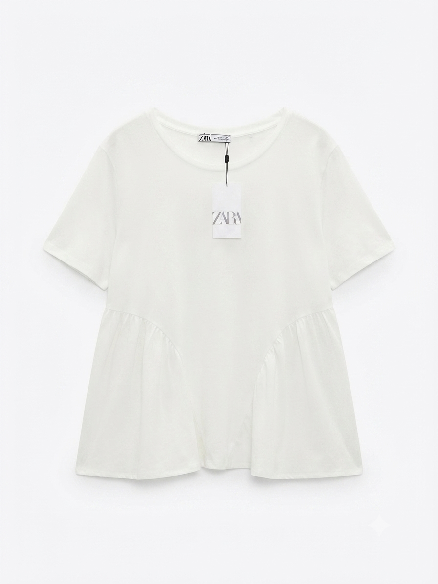 White Zara Peplum Crew Neck Tee