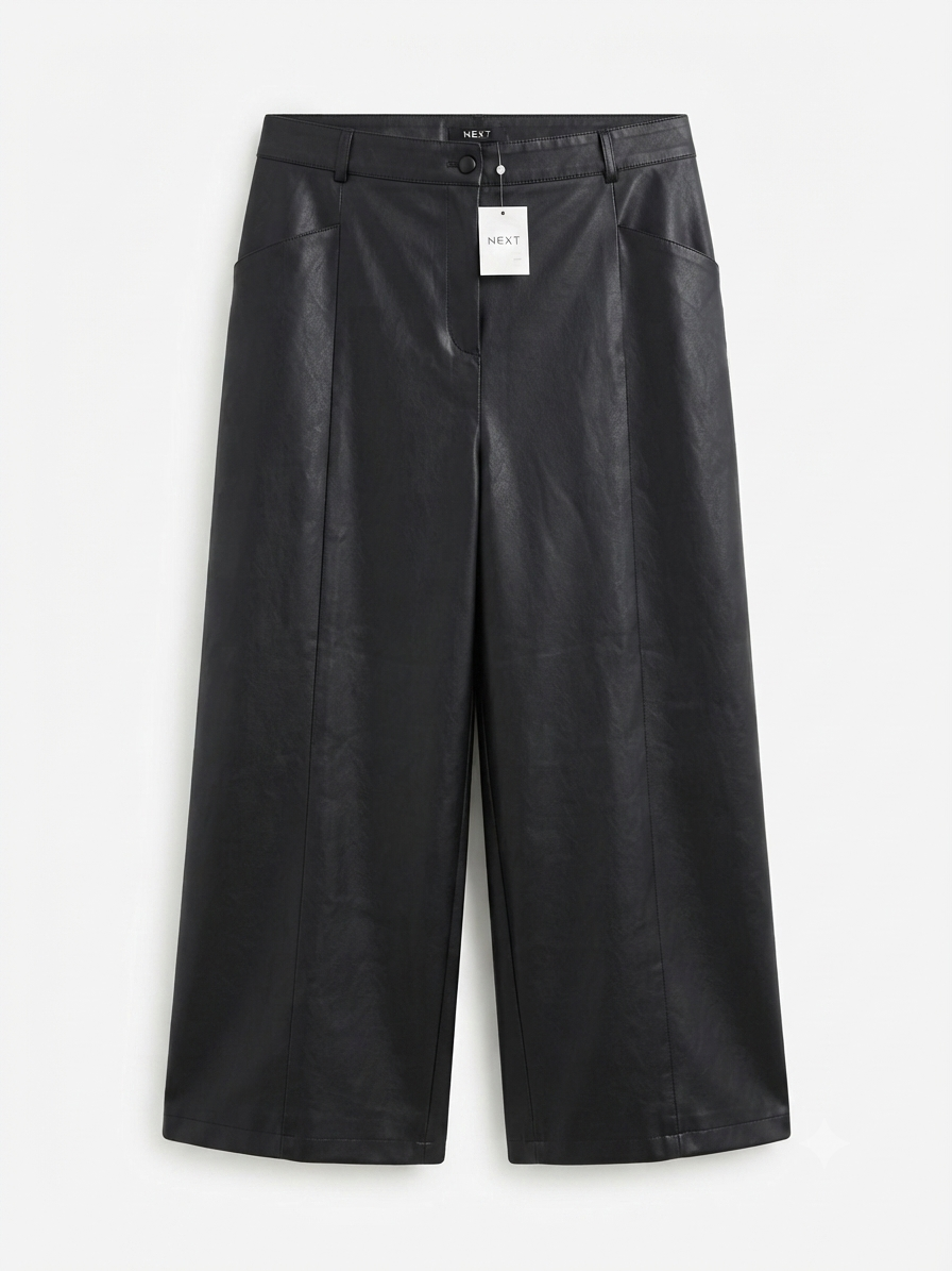 Black Faux Leather Wide Leg Trousers