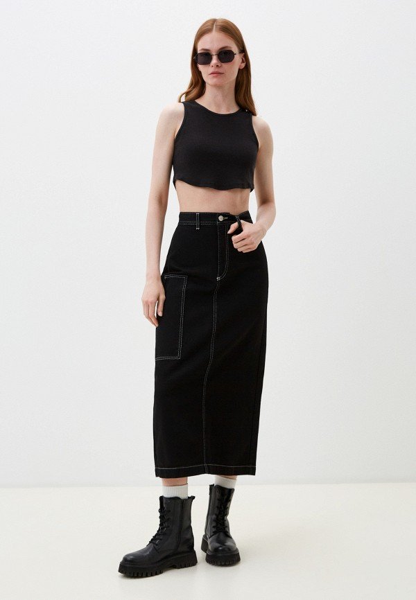 Denim Stitch Midi Skirt