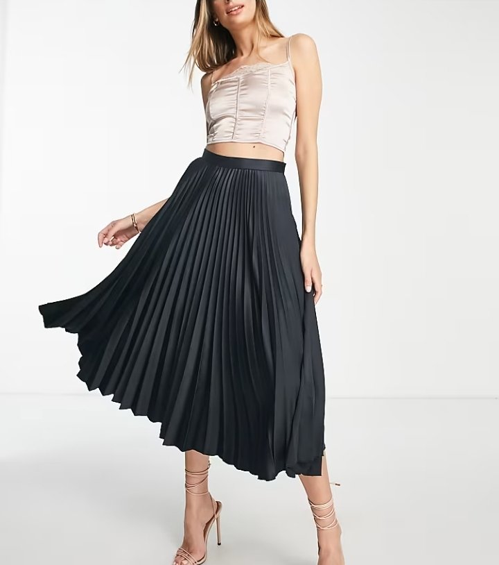 Black High Waist Pleated Midi Skirt