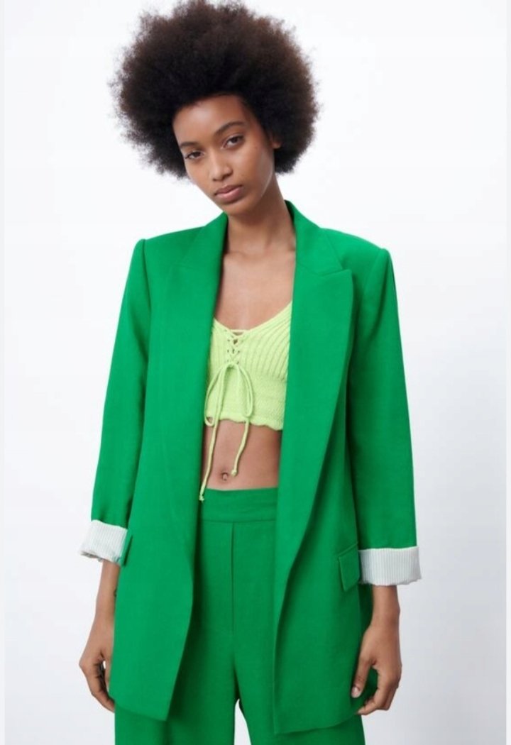 Bright Green Linen Blend Open Blazer