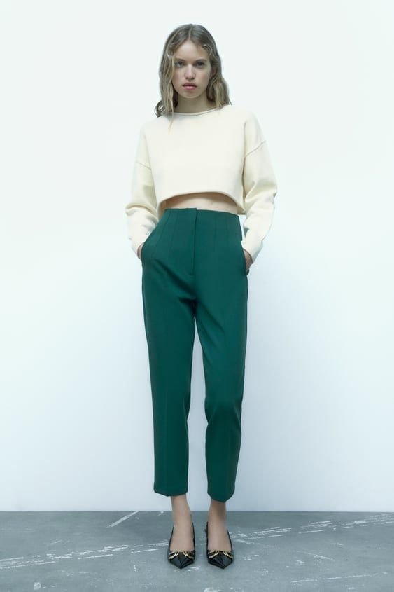 Emerald Green High Waist Pleated Tailored Pants