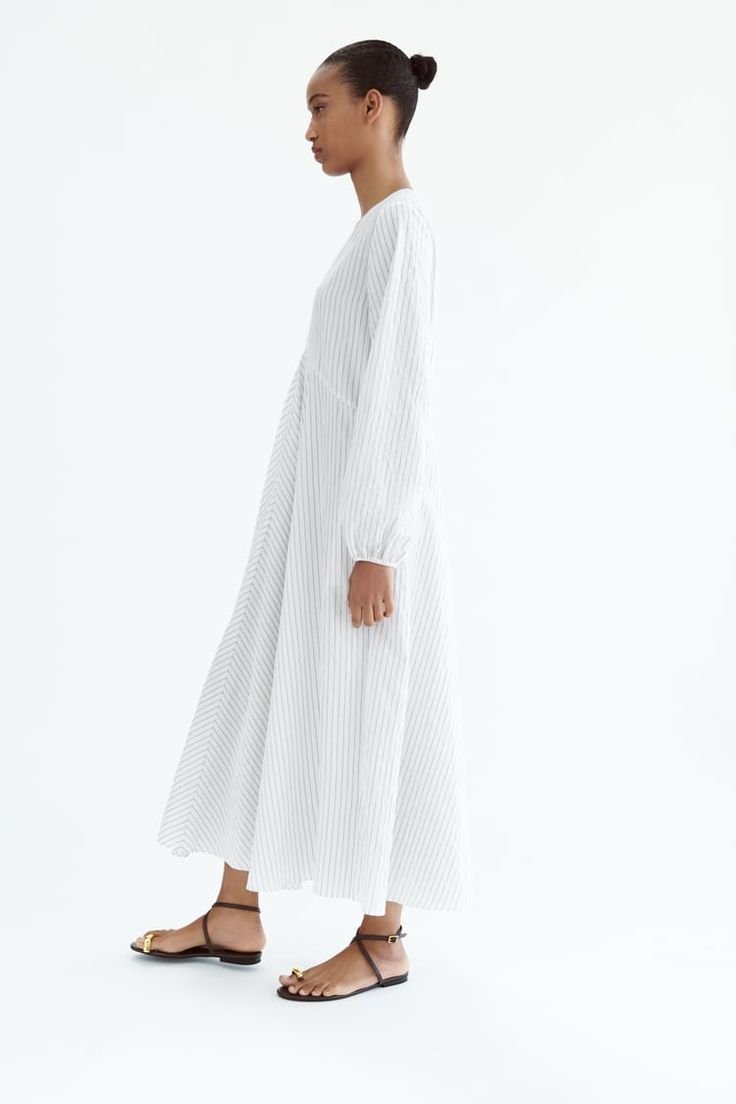 Light Grey Stripped Pinstripe V-neck Maxi Dress - Image 6