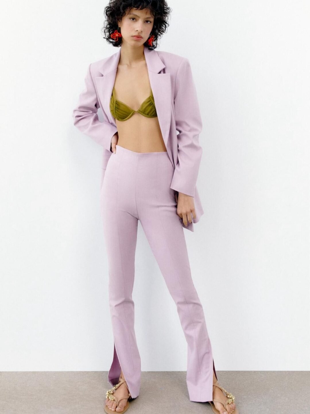 Lilac High Waist Split Hem Tailored  Trousers