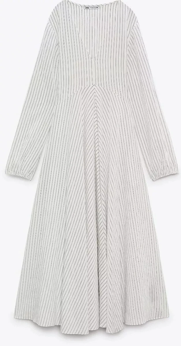 Light Grey Stripped Pinstripe V-neck Maxi Dress - Image 4