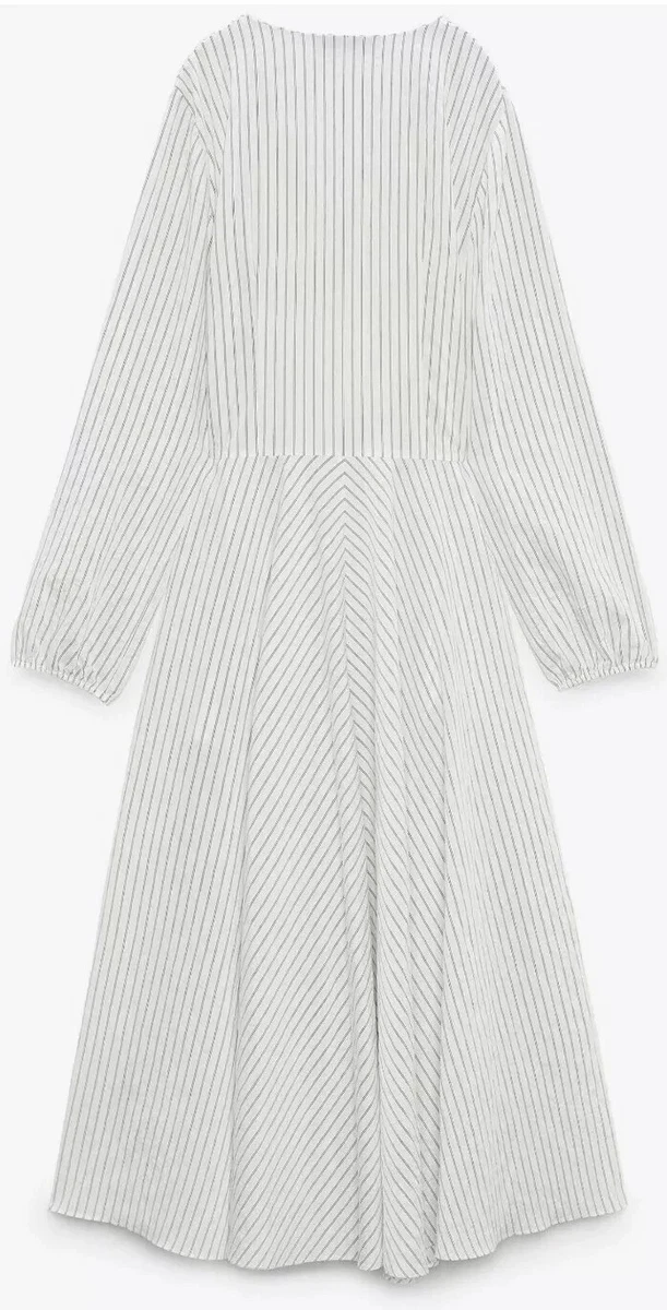 Light Grey Stripped Pinstripe V-neck Maxi Dress - Image 3