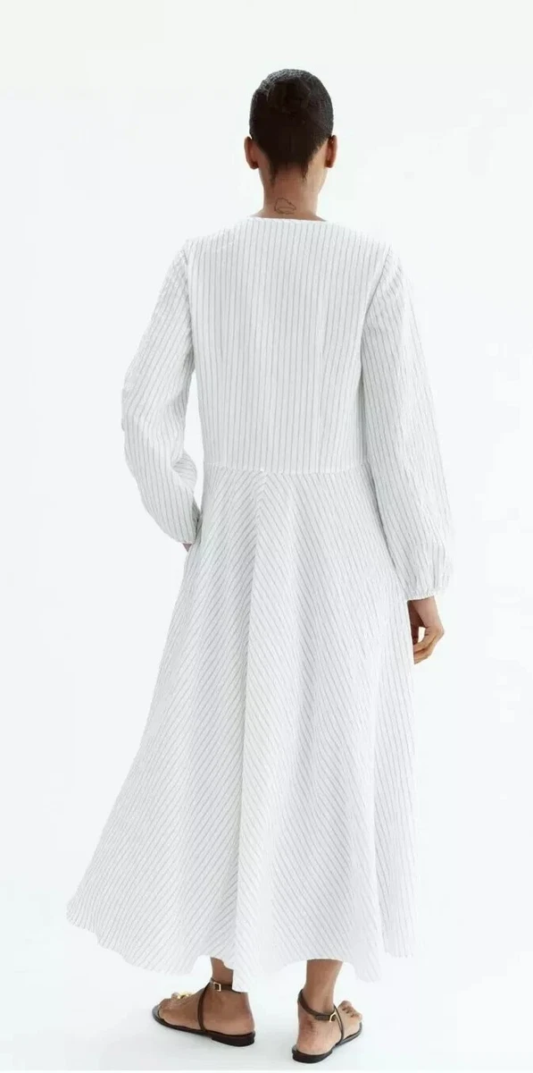Light Grey Stripped Pinstripe V-neck Maxi Dress - Image 5