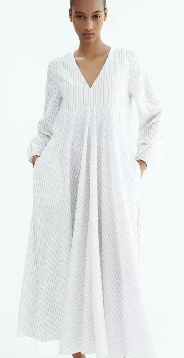 Light Grey Stripped Pinstripe V-neck Maxi Dress - Image 2