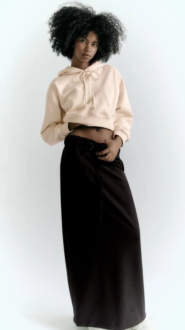 Black Drawstring Waist Maxi Skirt