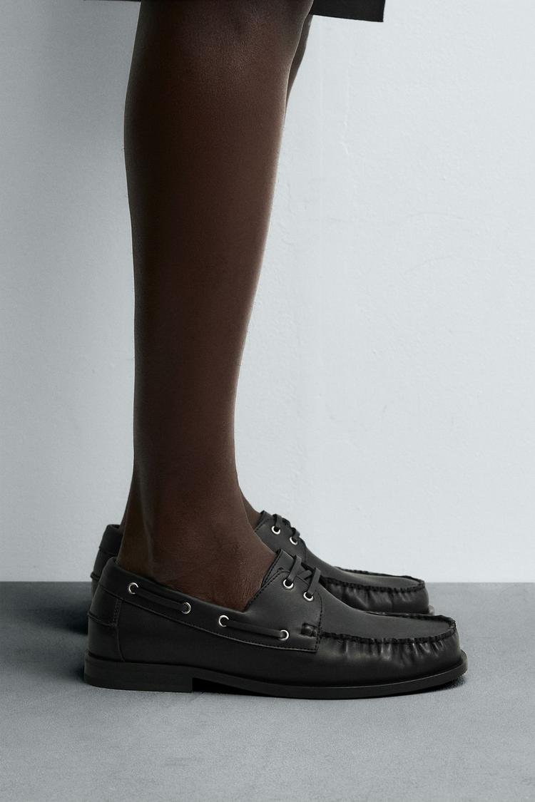 Leather Boat Black Shoes - Image 6