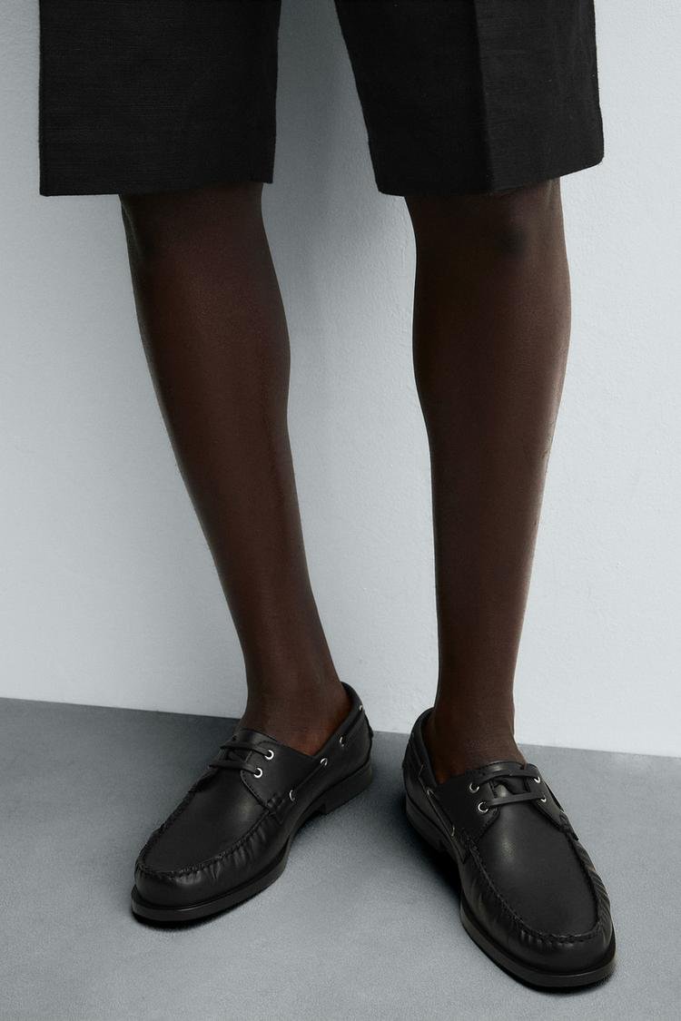 Leather Boat Black Shoes - Image 5