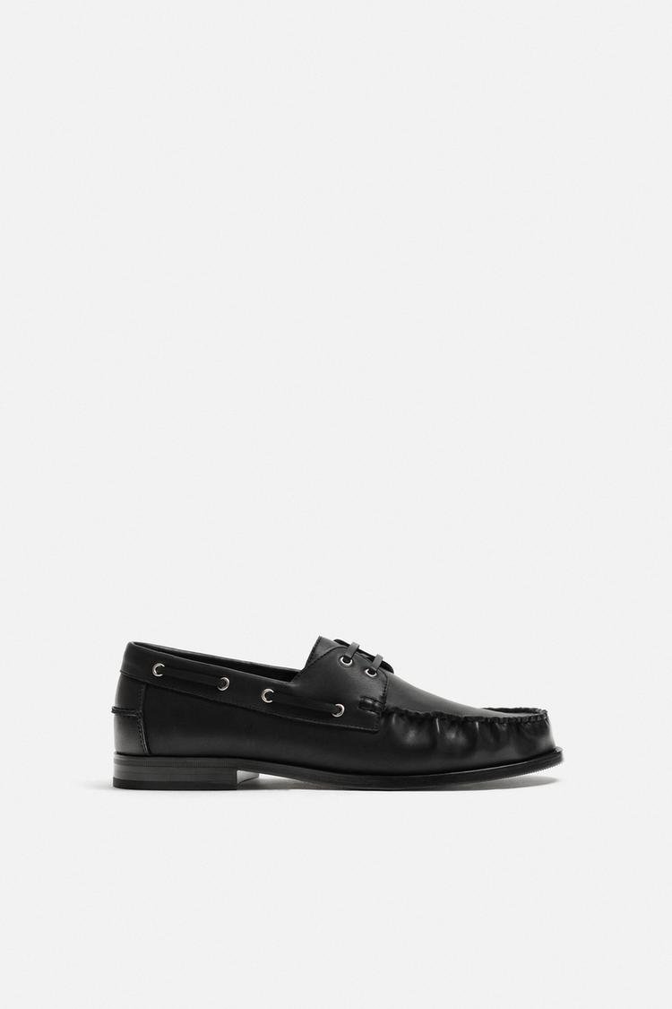 Leather Boat Black Shoes - Image 4