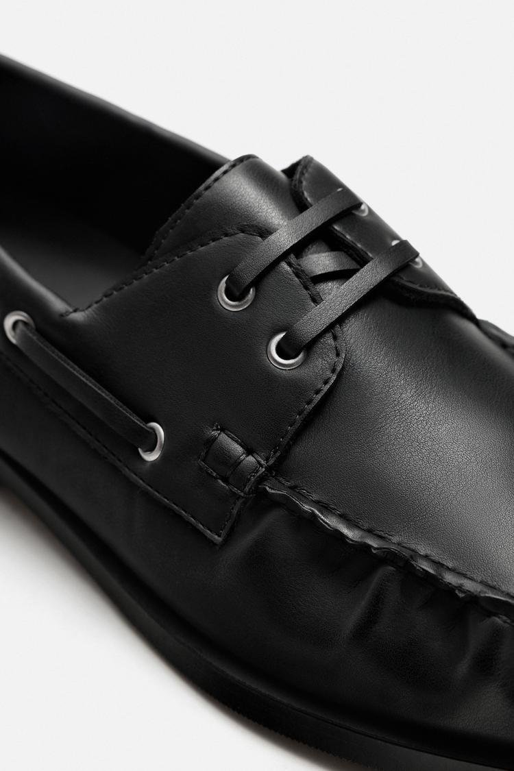 Leather Boat Black Shoes - Image 3