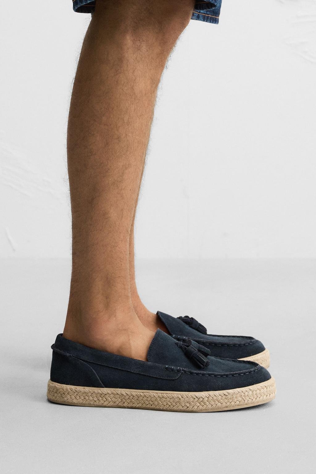 Navy Blue Leather Casual Jute Loafers - Image 2