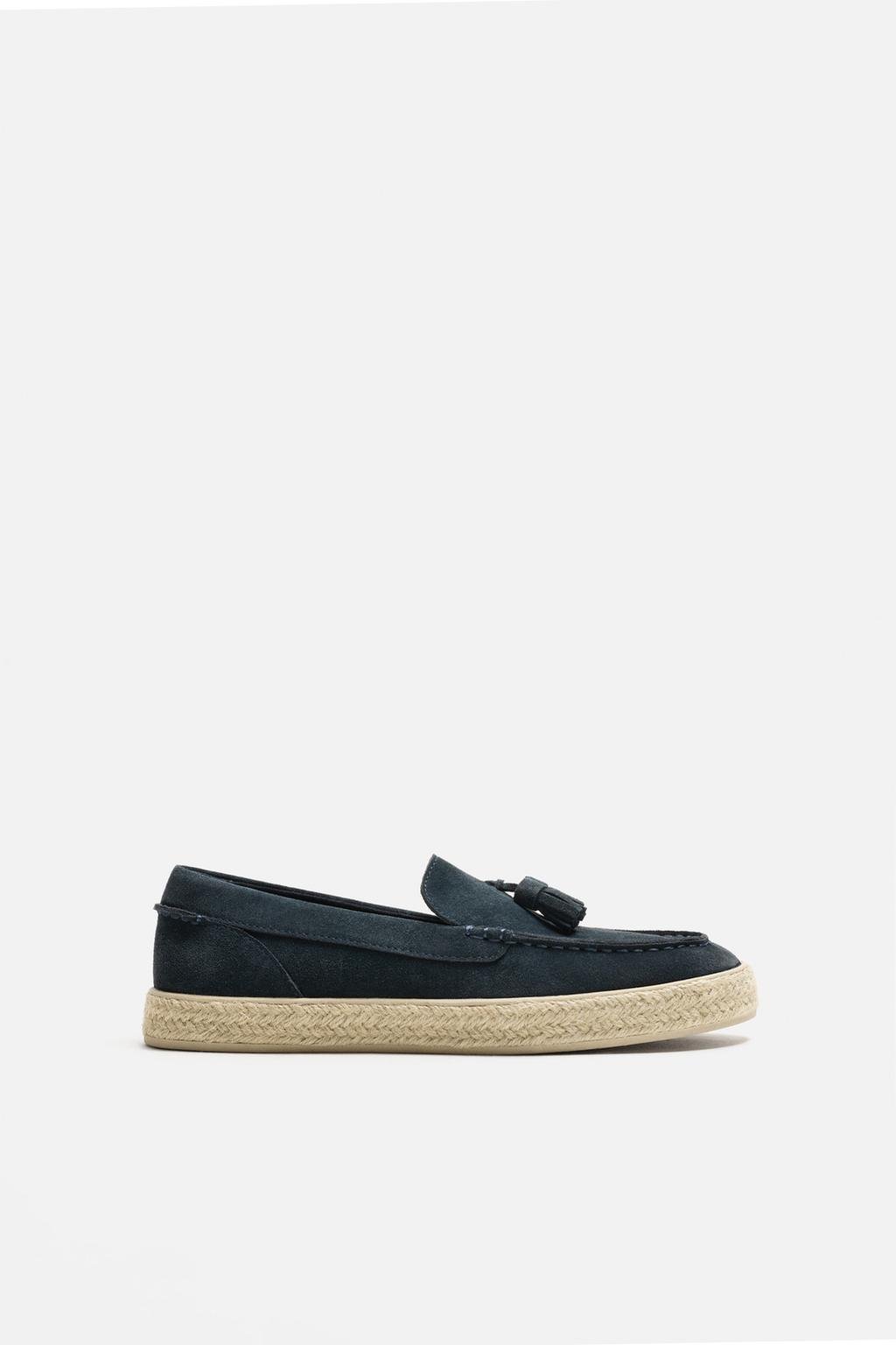 Navy Blue Leather Casual Jute Loafers - Image 6