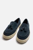 Navy Blue Leather Casual Jute Loafers