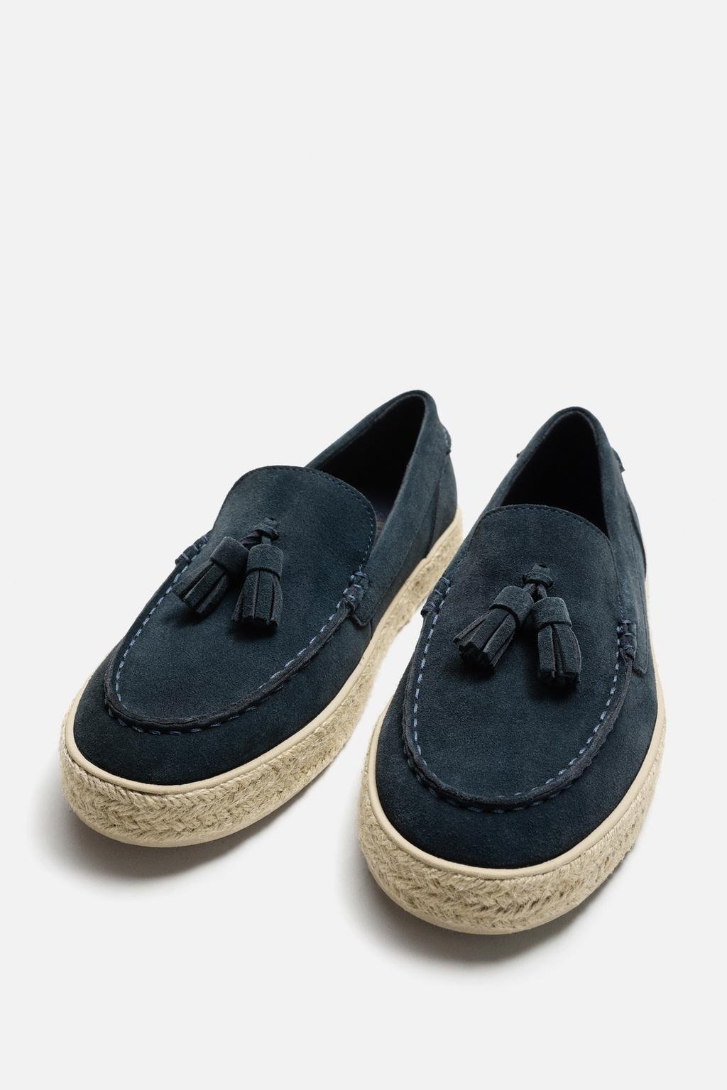 Navy Blue Leather Casual Jute Loafers