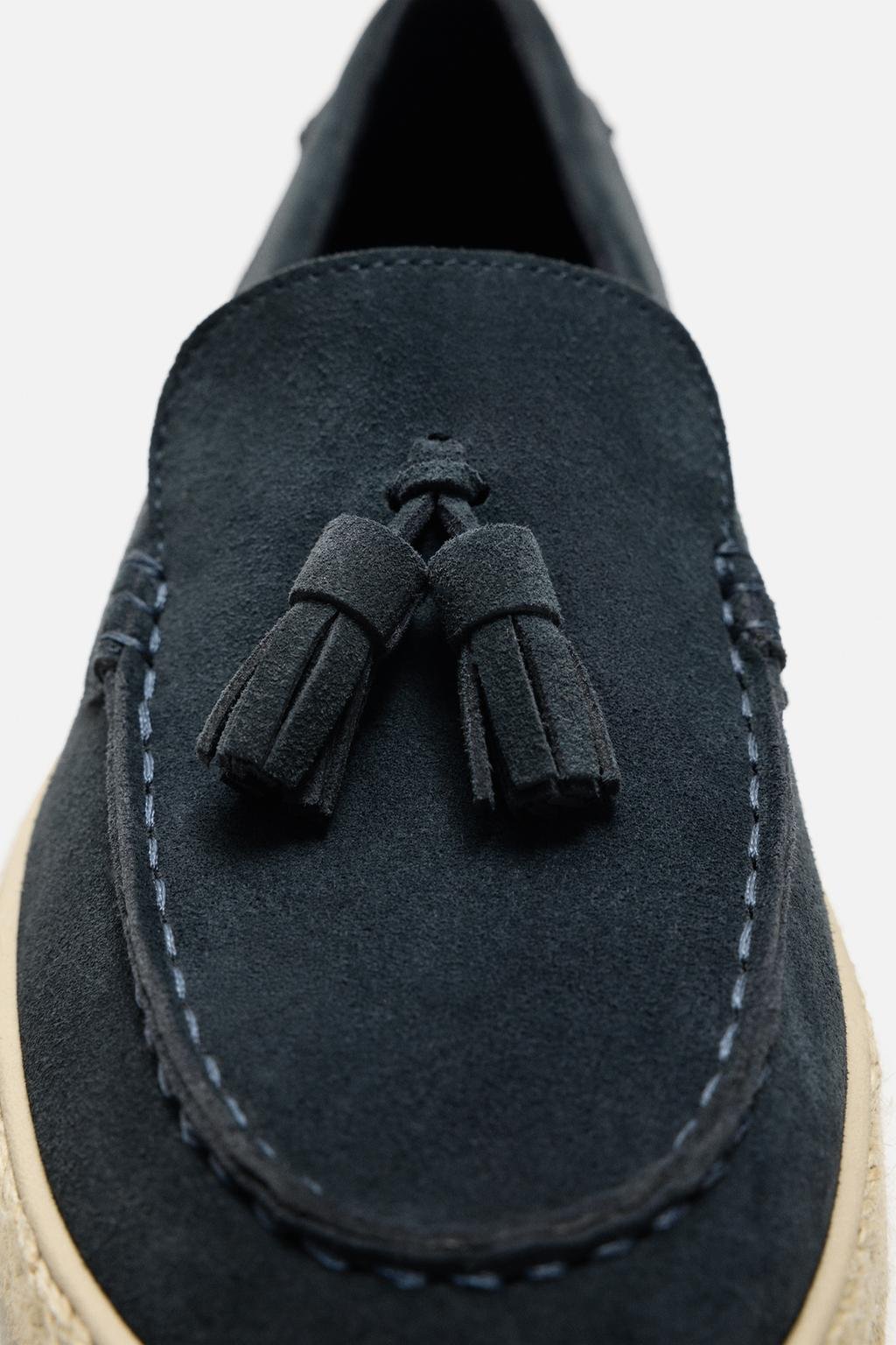 Navy Blue Leather Casual Jute Loafers - Image 5