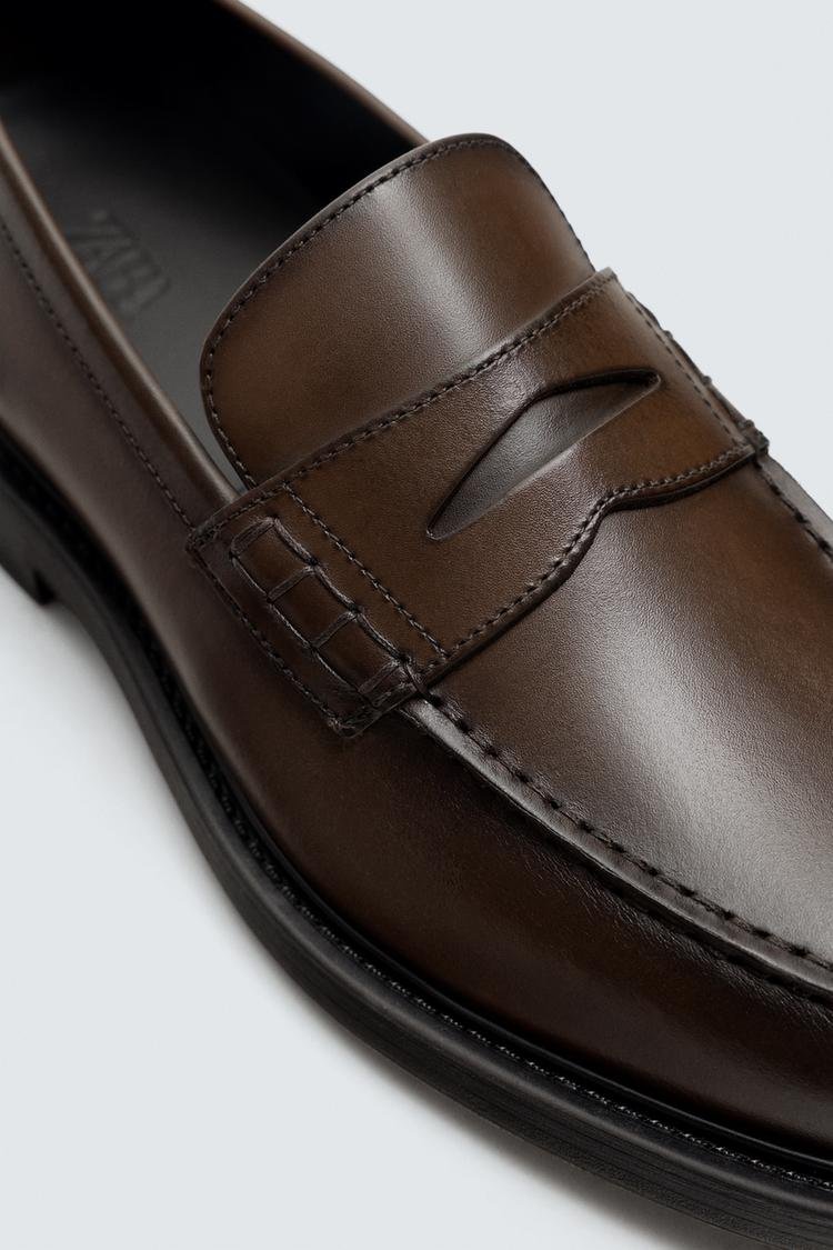 Brown Leather Penny Loafers - Image 2