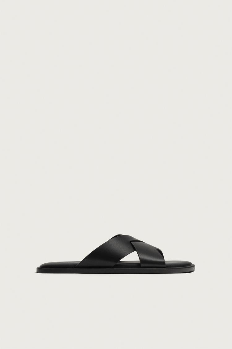 Cross Strap Leather Slide Sandals - Image 7