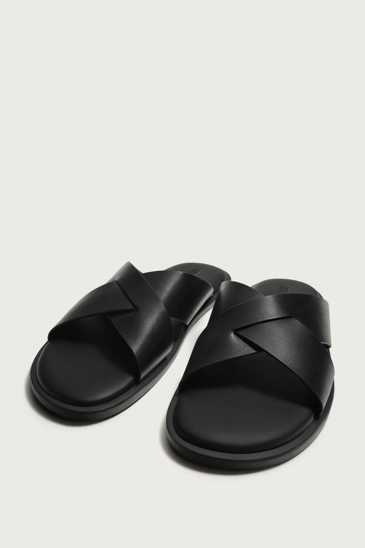 Cross Strap Leather Slide Sandals - Image 4