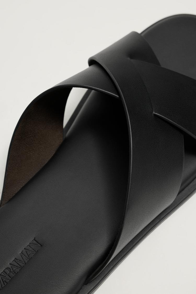 Cross Strap Leather Slide Sandals - Image 3