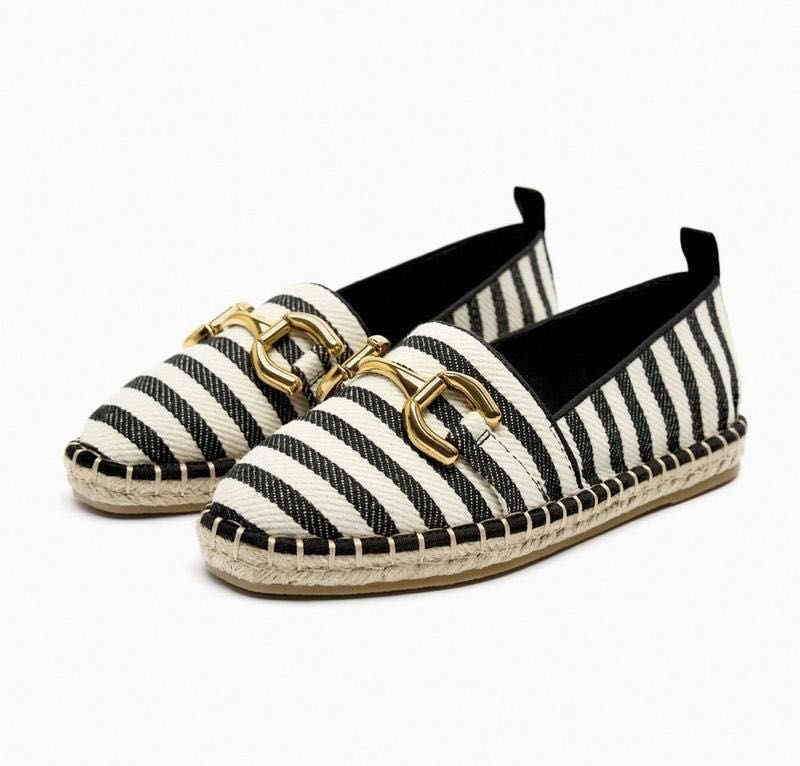 Zara Striped Jenny Espadrille Flats Loafers
