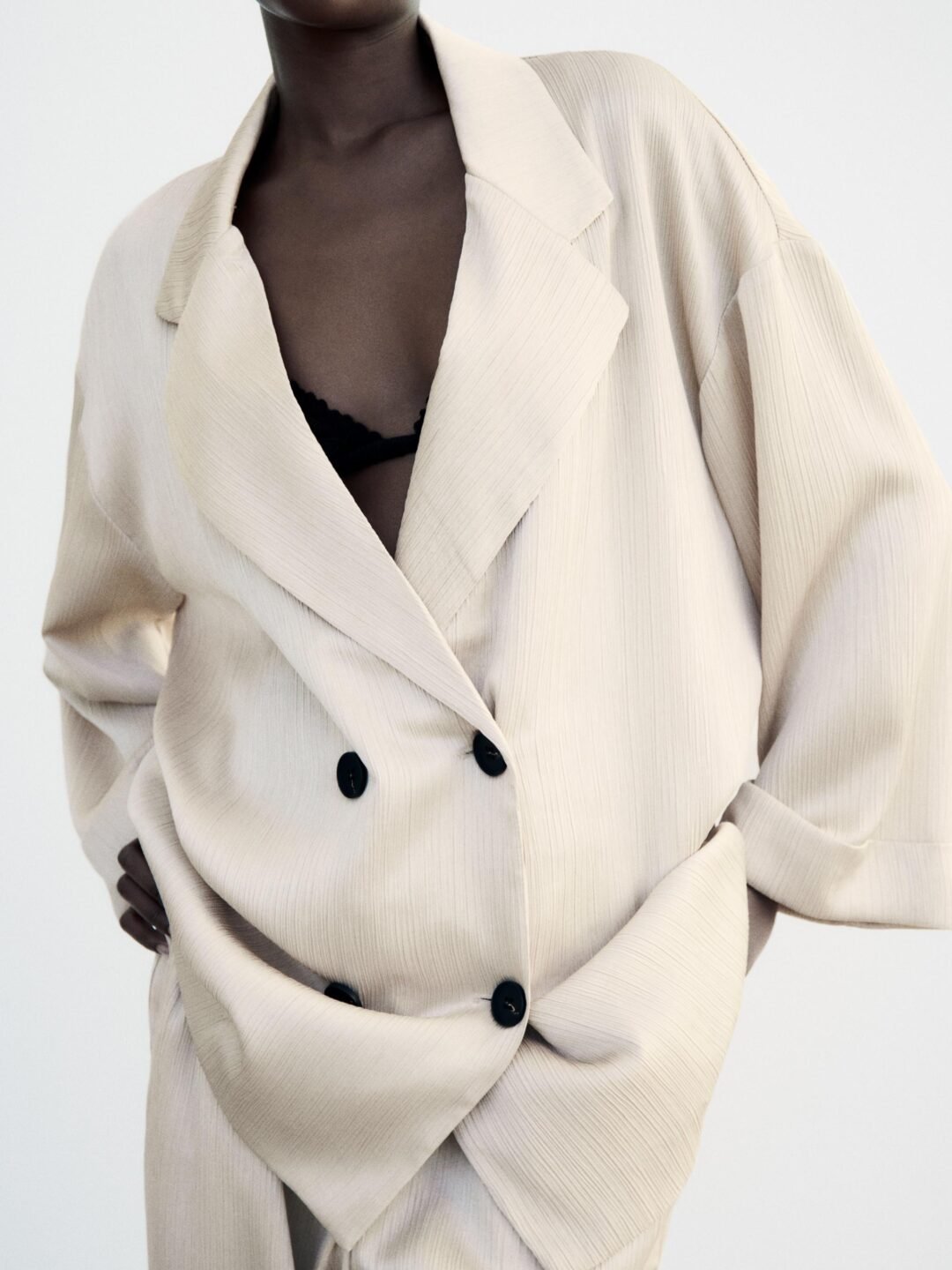 Ecru Satin Oversized Double Breasted