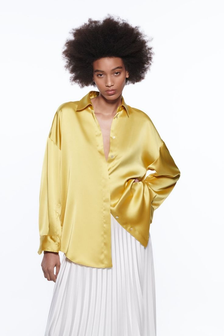 Oversized Button Down Satin Shirt - Butter Yellow