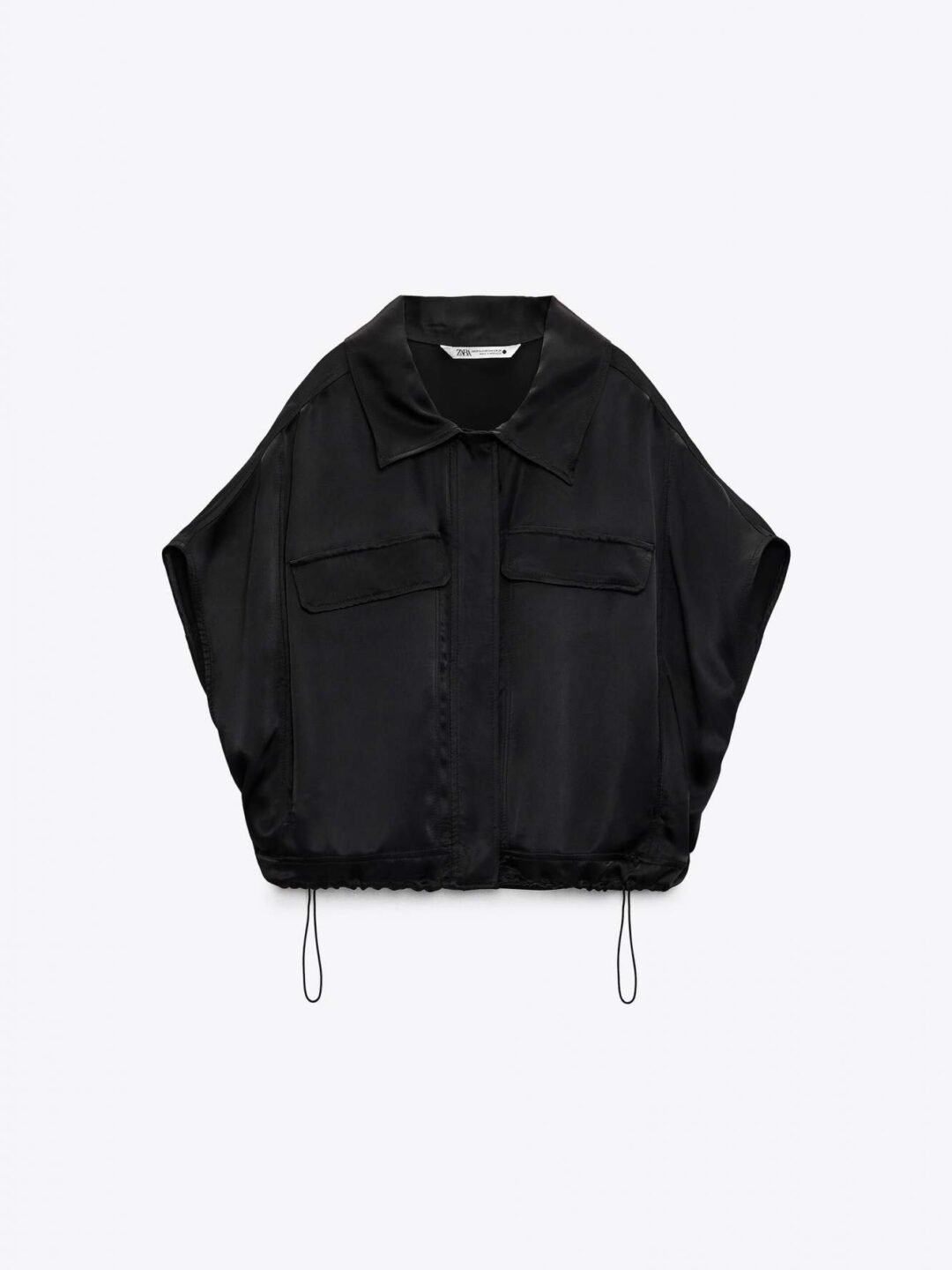Black Boxy Satin Utility Cropped Top