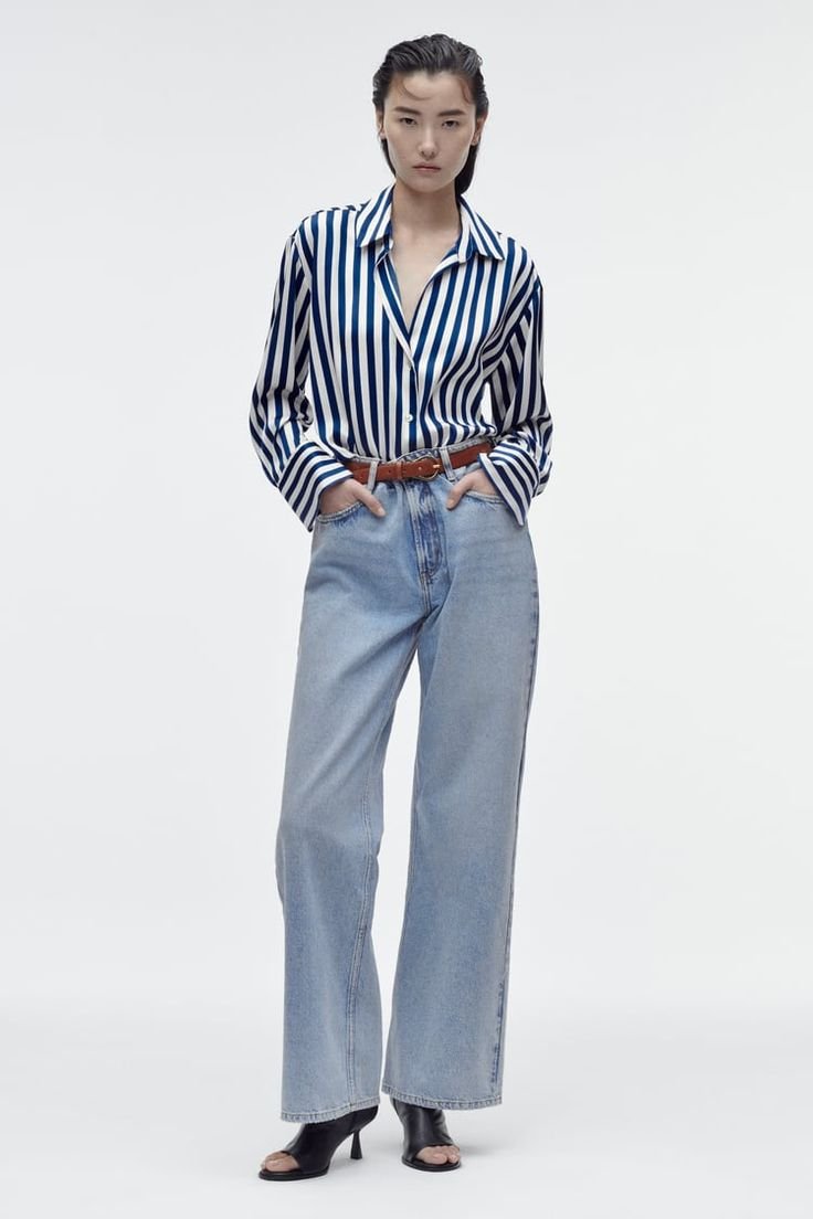 Blue and White Striped Button Up Shirt