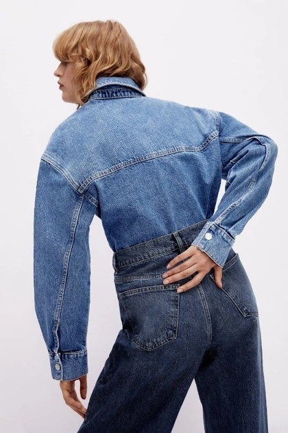 Fitted Waist Denim Button Down Shirt - Image 2