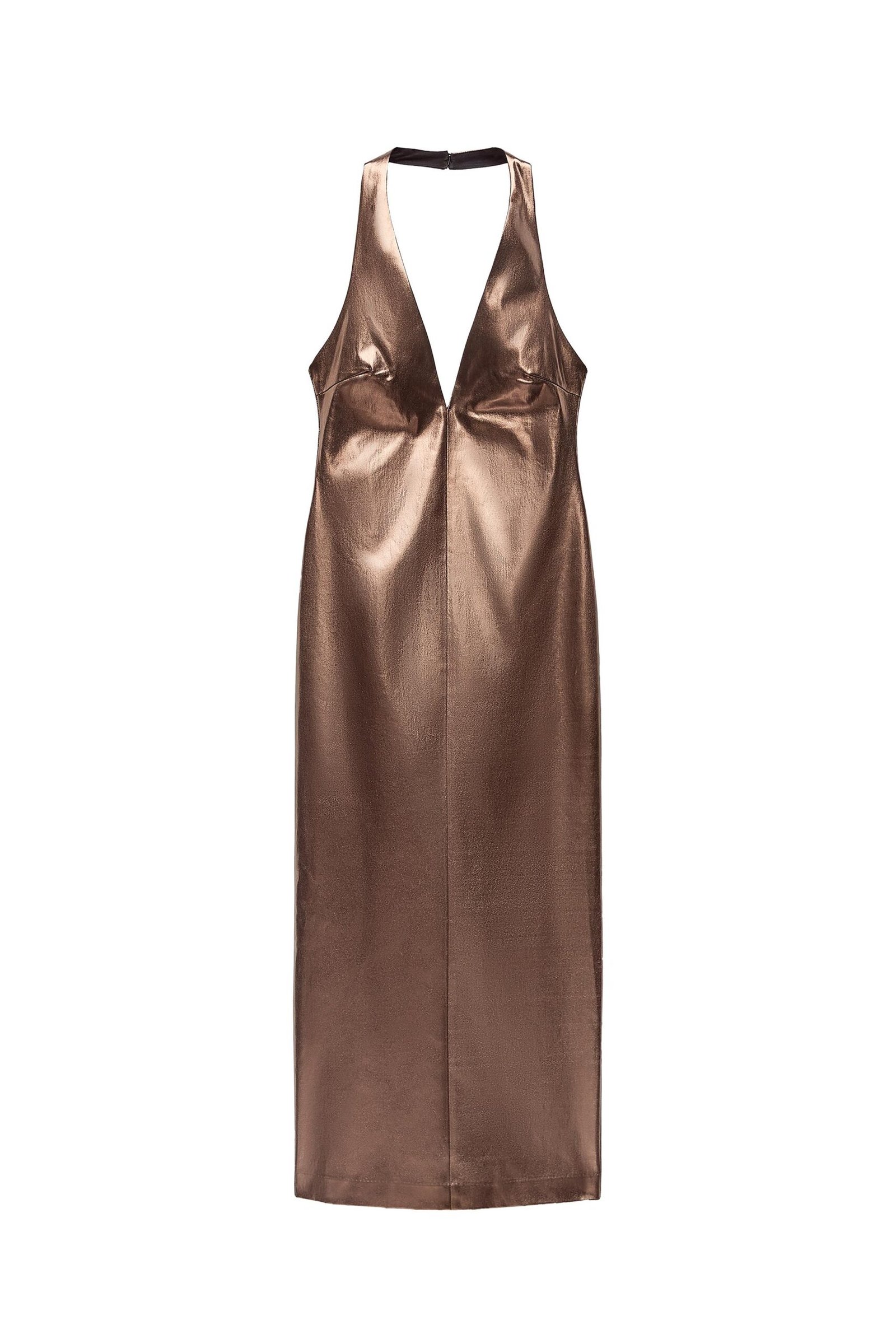 Bronze Metallic Halter Midi Dress - Image 3