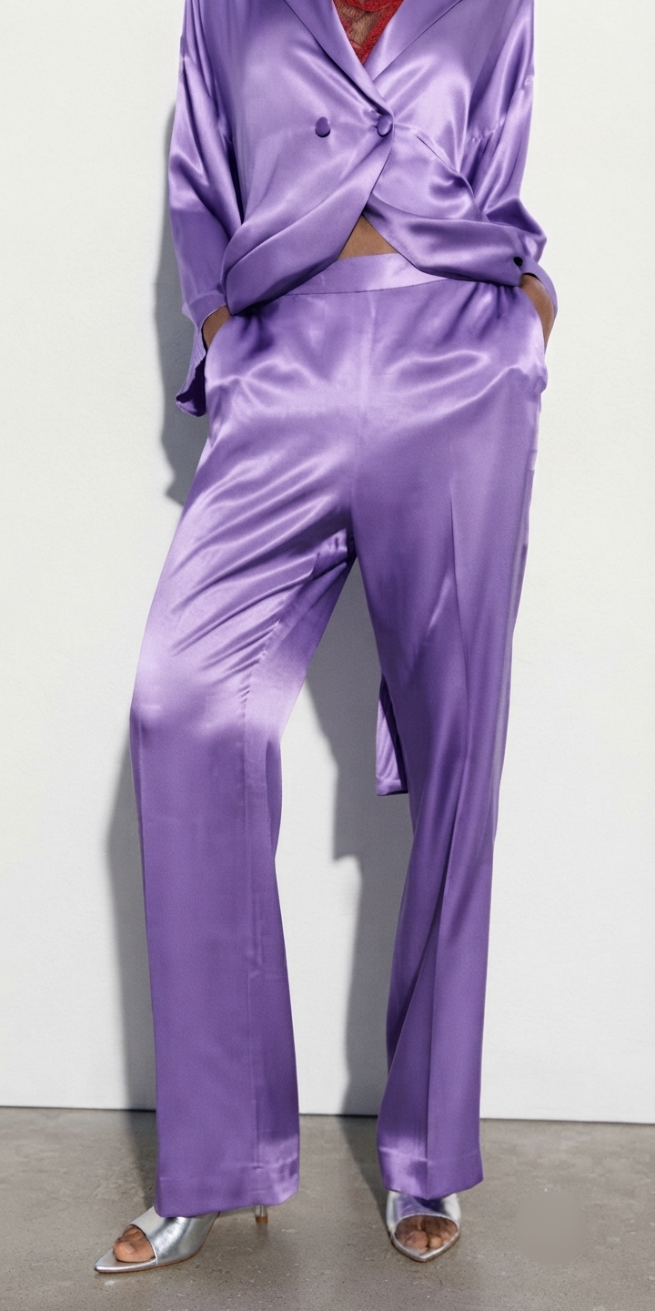Lilac Satin Wide Leg Trousers