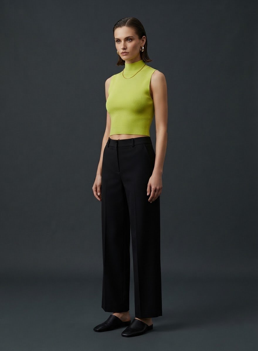 Lime Turtle Neck Sleeveless Crop Top